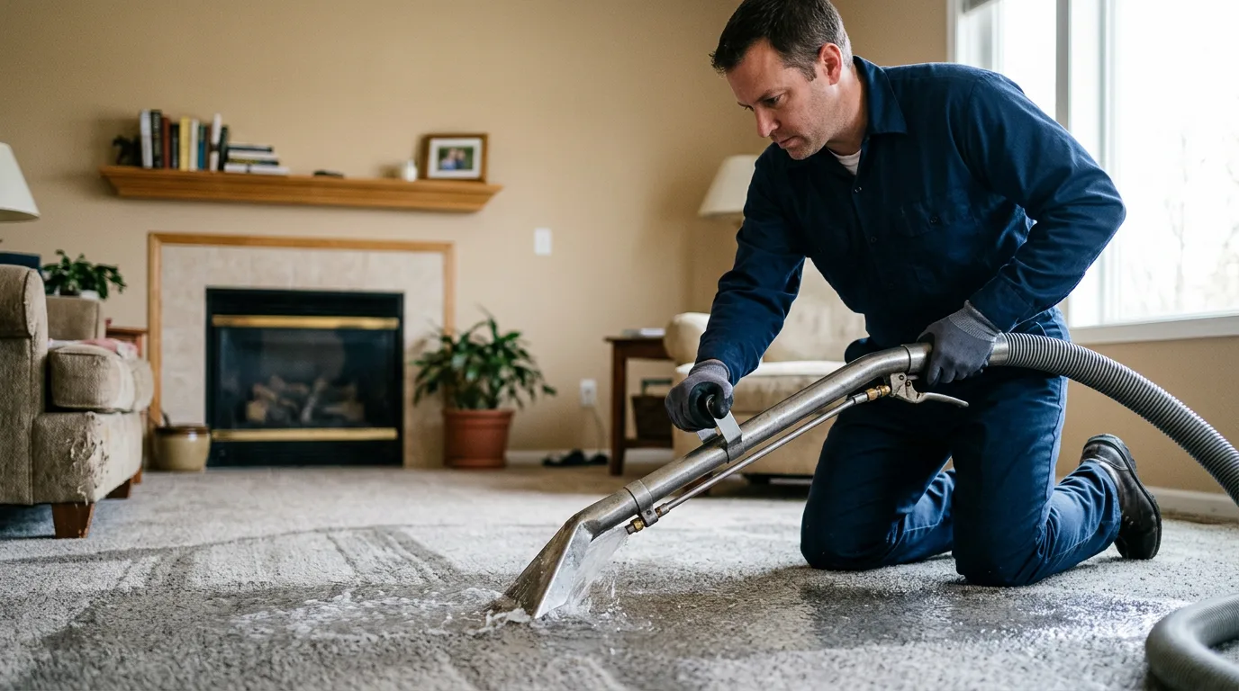 Water damage restoration technician working near Terre Haute, IN